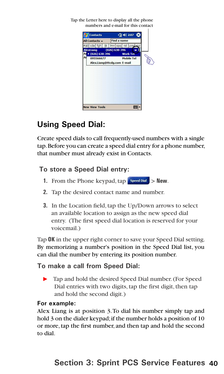 Using speed dial | Audiovox PPC6600 User Manual | Page 45 / 195