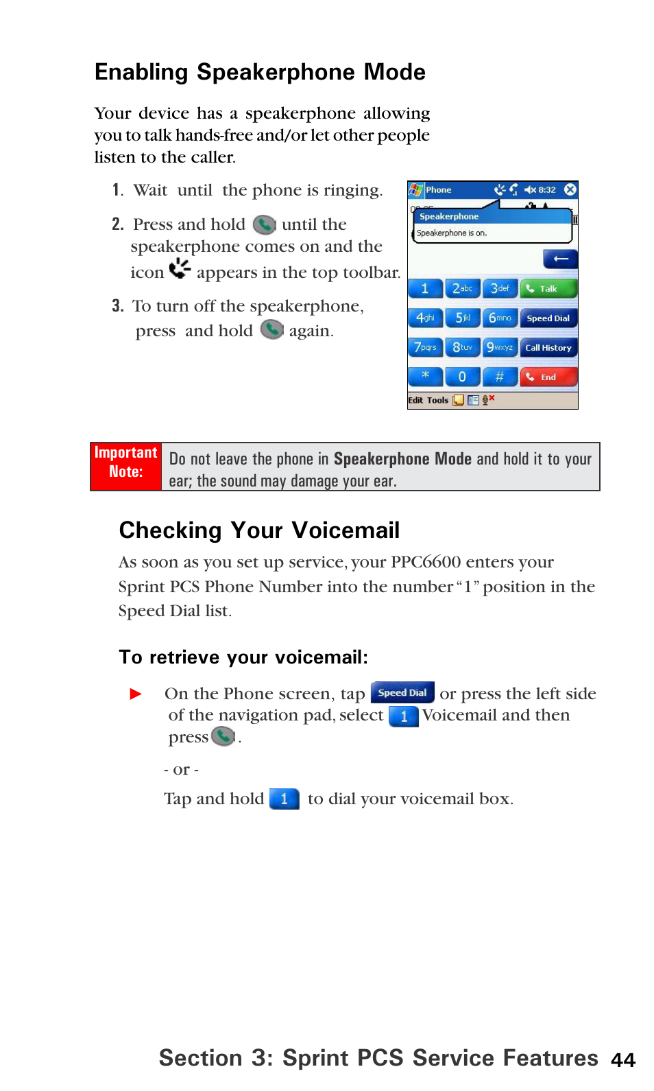 Enabling speakerphone mode | Audiovox PPC6600 User Manual | Page 49 / 195