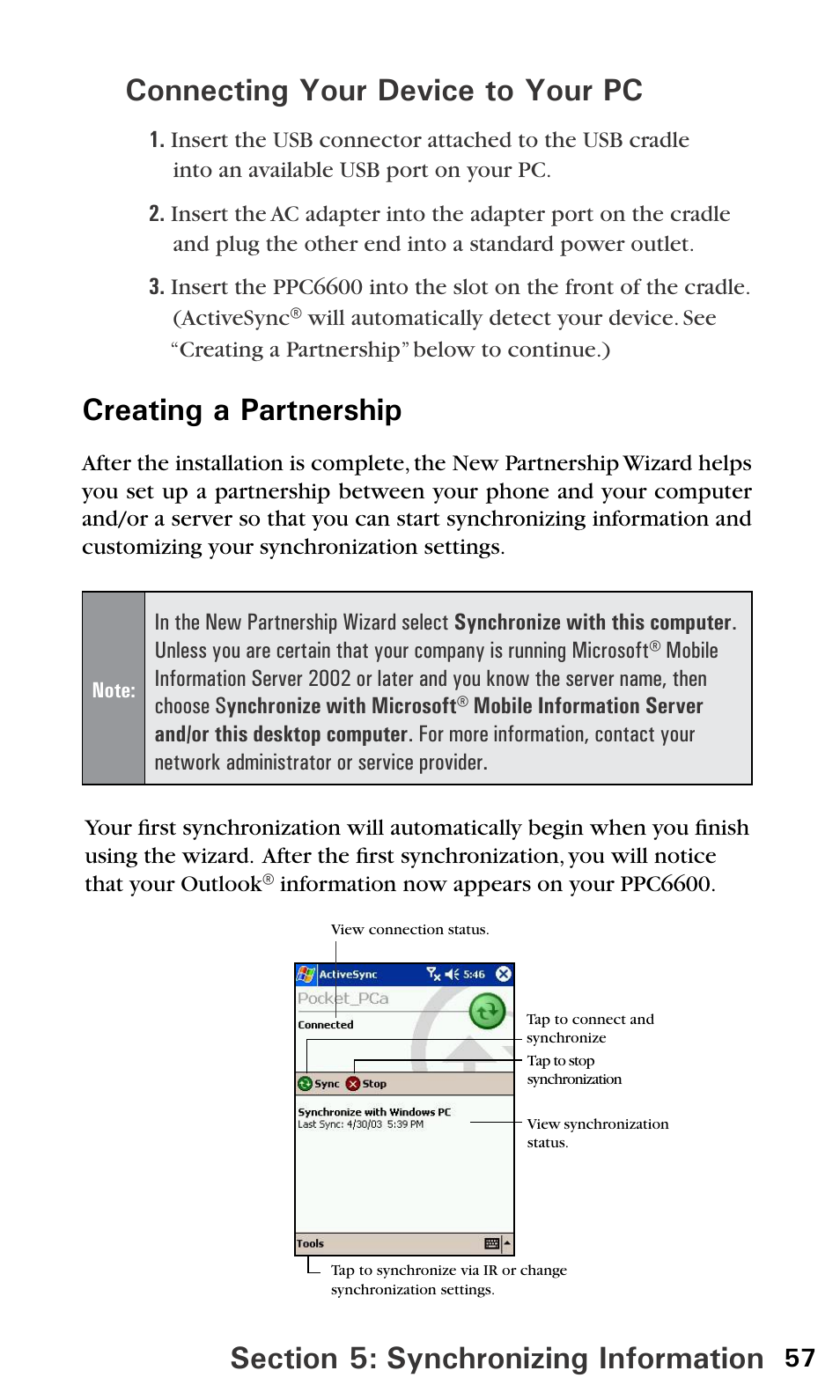 Creating a partnership | Audiovox PPC6600 User Manual | Page 62 / 195