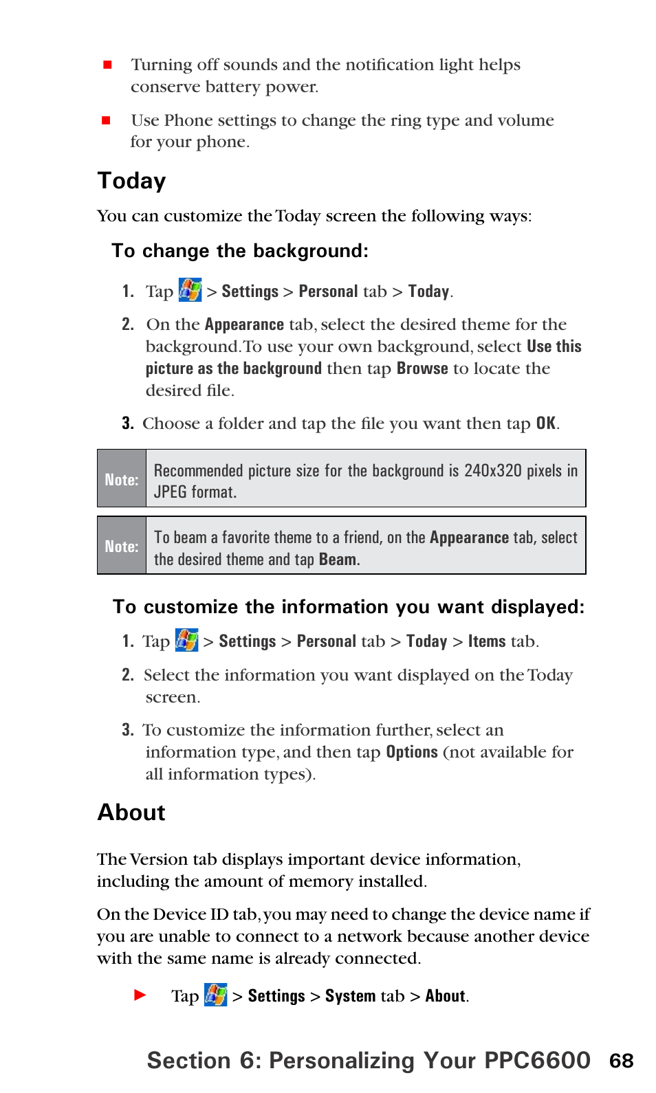 Today, About | Audiovox PPC6600 User Manual | Page 73 / 195