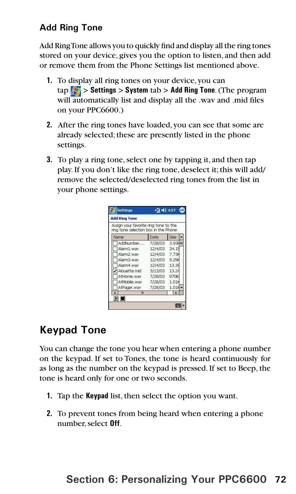 Keypad tone | Audiovox PPC6600 User Manual | Page 77 / 195