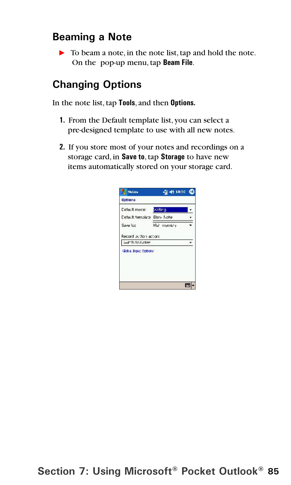 Pocket outlook, Changing options | Audiovox PPC6600 User Manual | Page 90 / 195