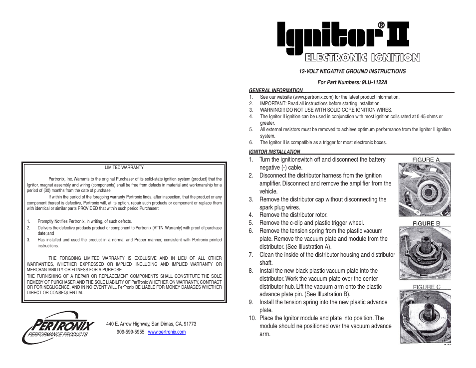 PerTronix Ignitor II 9LU-1122A User Manual | 2 pages