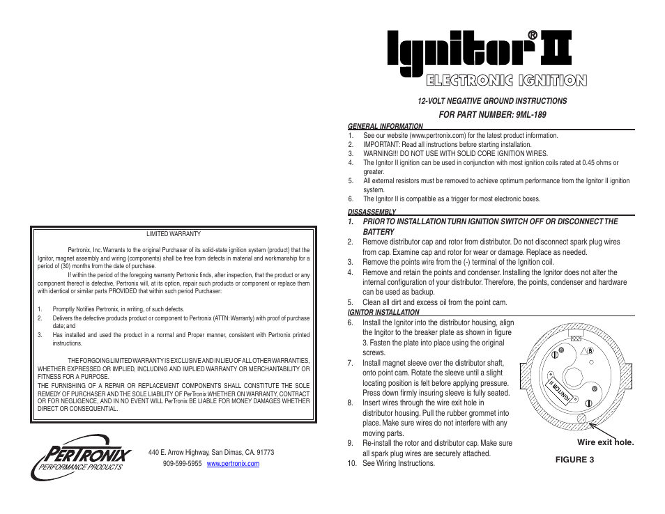 PerTronix Ignitor II 9ML-189 User Manual | 2 pages