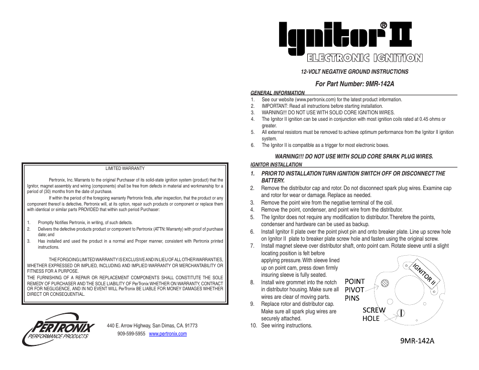 PerTronix Ignitor II 9MR-142A User Manual | 2 pages