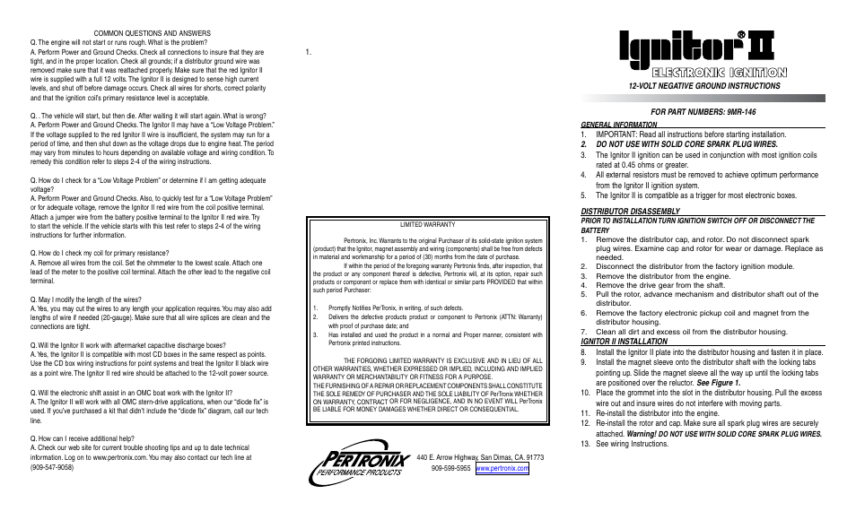 PerTronix Ignitor II 9MR-146 User Manual | 2 pages