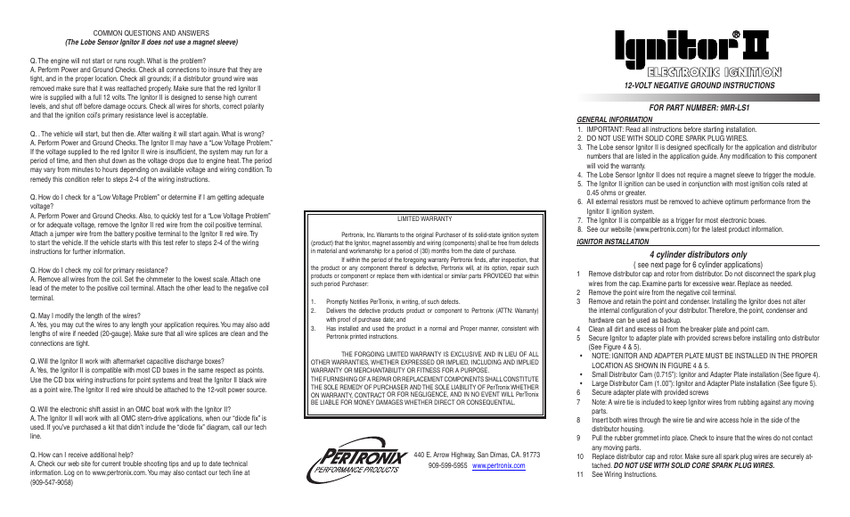 PerTronix Ignitor II 9MR-LS1 User Manual | 2 pages