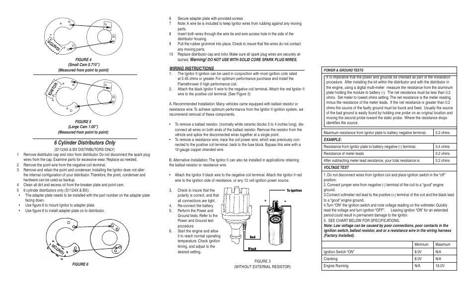 6 cylinder distributors only | PerTronix Ignitor II 9MR-LS1 User Manual | Page 2 / 2