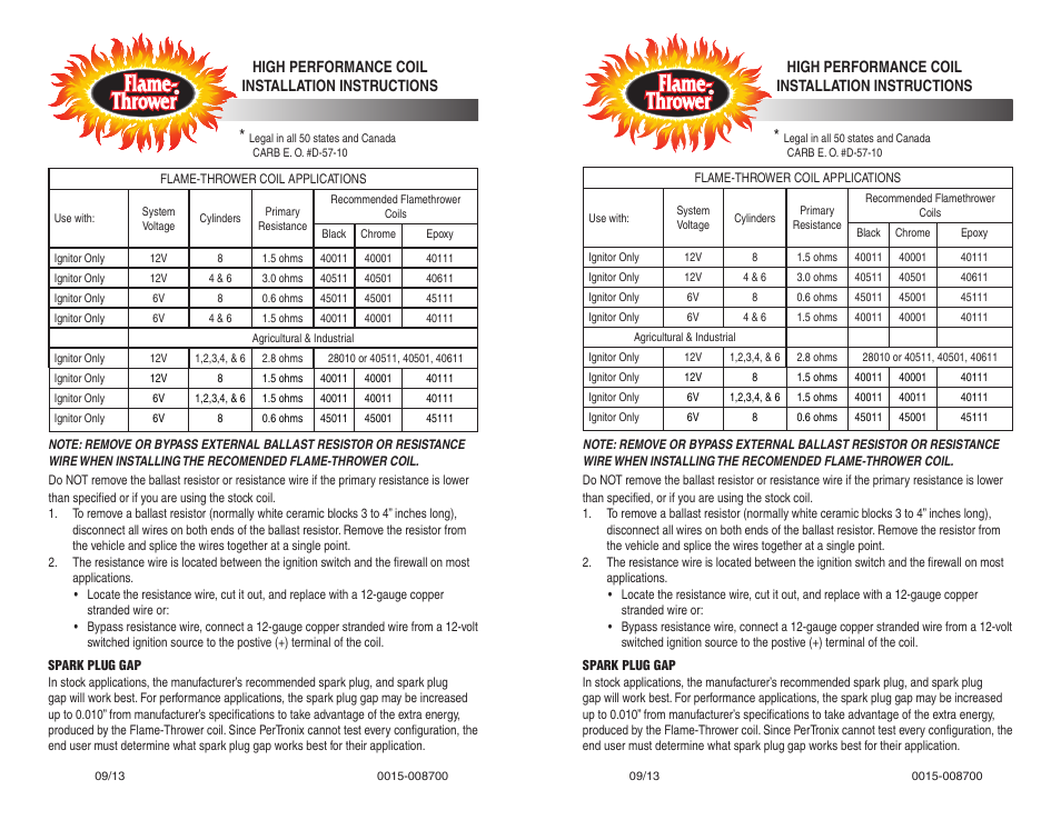 PerTronix Flame-Thrower Coils 40611 User Manual | 2 pages