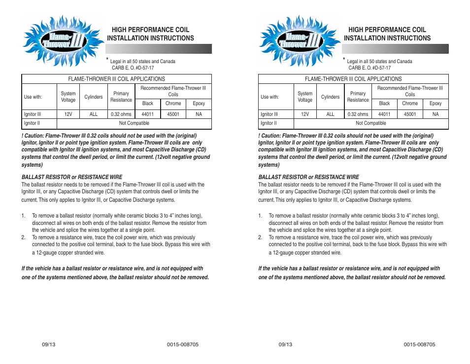 PerTronix Flame-Thrower Coils 44011 User Manual | 2 pages