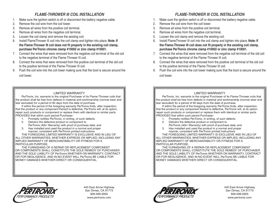 Flame-thrower iii coil installation | PerTronix Flame-Thrower Coils 44011 User Manual | Page 2 / 2
