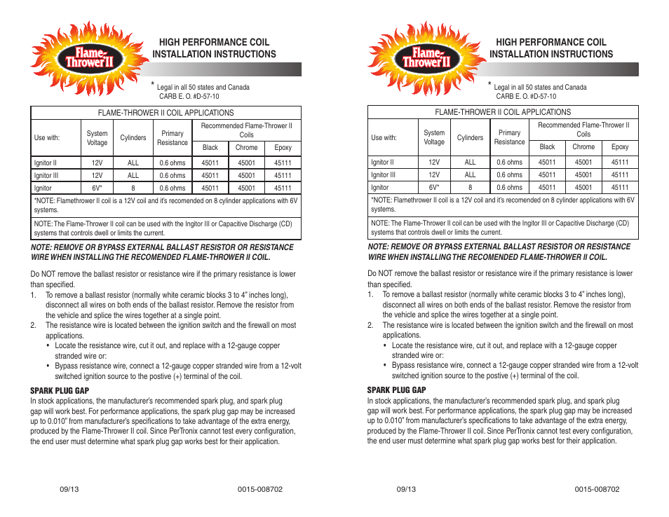 PerTronix Flame-Thrower Coils 45111 User Manual | 2 pages
