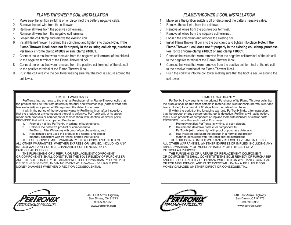Flame-thrower ii coil installation | PerTronix Flame-Thrower Coils 45111 User Manual | Page 2 / 2