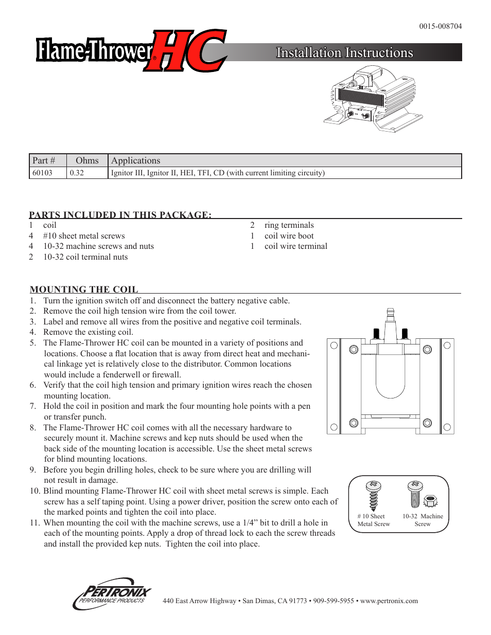 PerTronix Flame-Thrower Coils 60103 User Manual | 2 pages