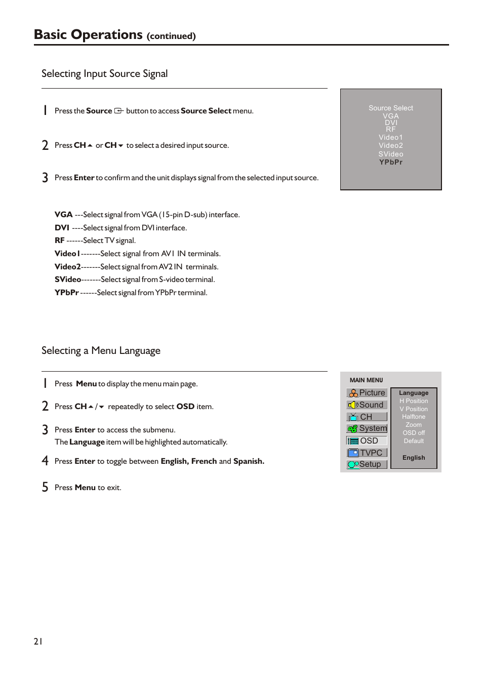 Basic operations | Audiovox FPE3205 User Manual | Page 24 / 45