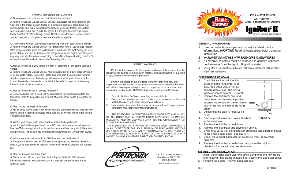 PerTronix Flame-Thrower Cast Distributors D182604 User Manual | 2 pages