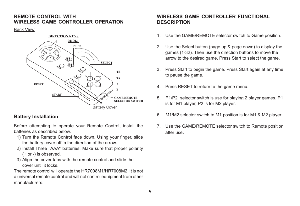 Audiovox HR7008PKG User Manual | Page 9 / 28