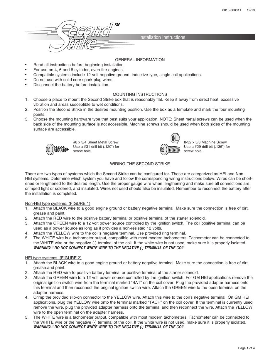 PerTronix Second Strike 500 User Manual | 4 pages