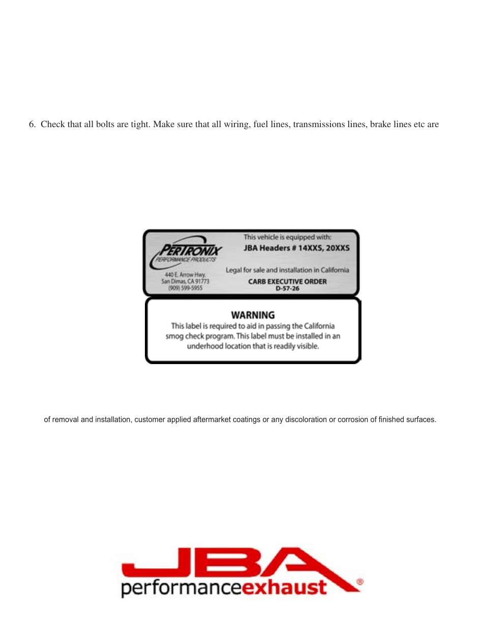 Limited one year warranty | PerTronix JBA Exhaust 1400S User Manual | Page 4 / 5