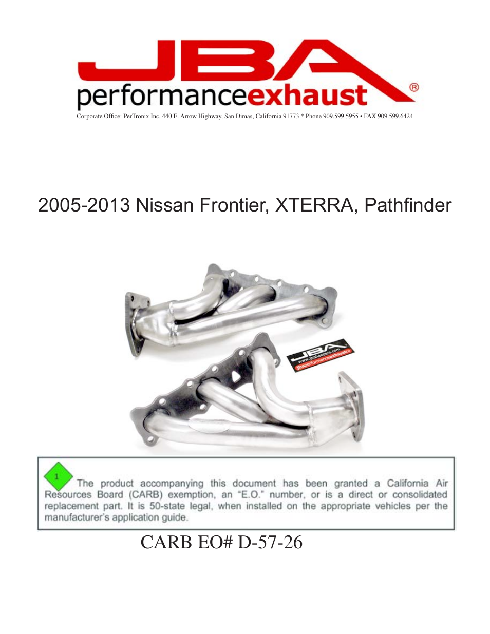 PerTronix JBA Exhaust 1410S User Manual | 5 pages