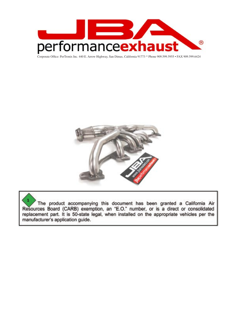 PerTronix JBA Exhaust 1527S User Manual | 5 pages