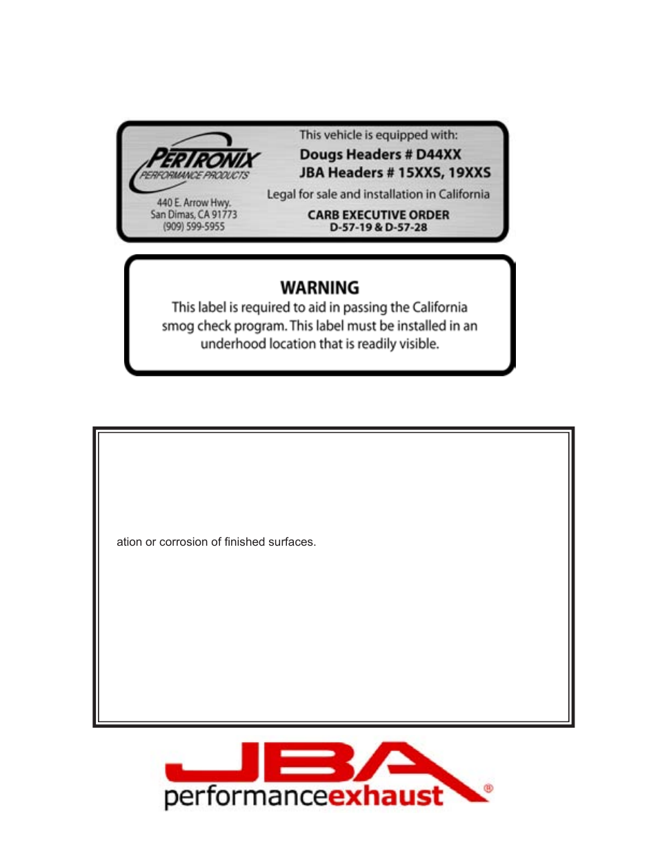 Limited one year warranty | PerTronix JBA Exhaust 1527S User Manual | Page 4 / 5