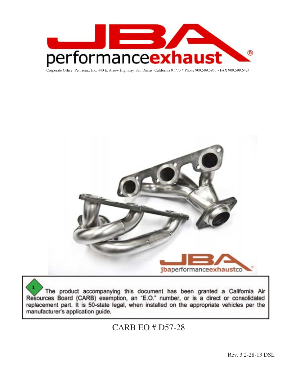 PerTronix JBA Exhaust 1528S User Manual | 5 pages