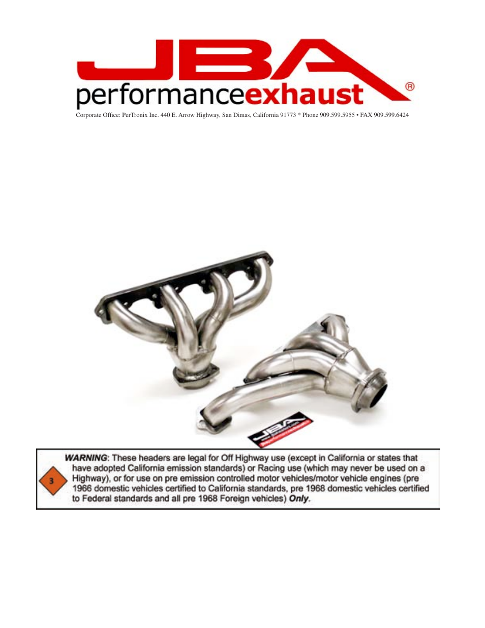 PerTronix JBA Exhaust 1615S User Manual | 5 pages