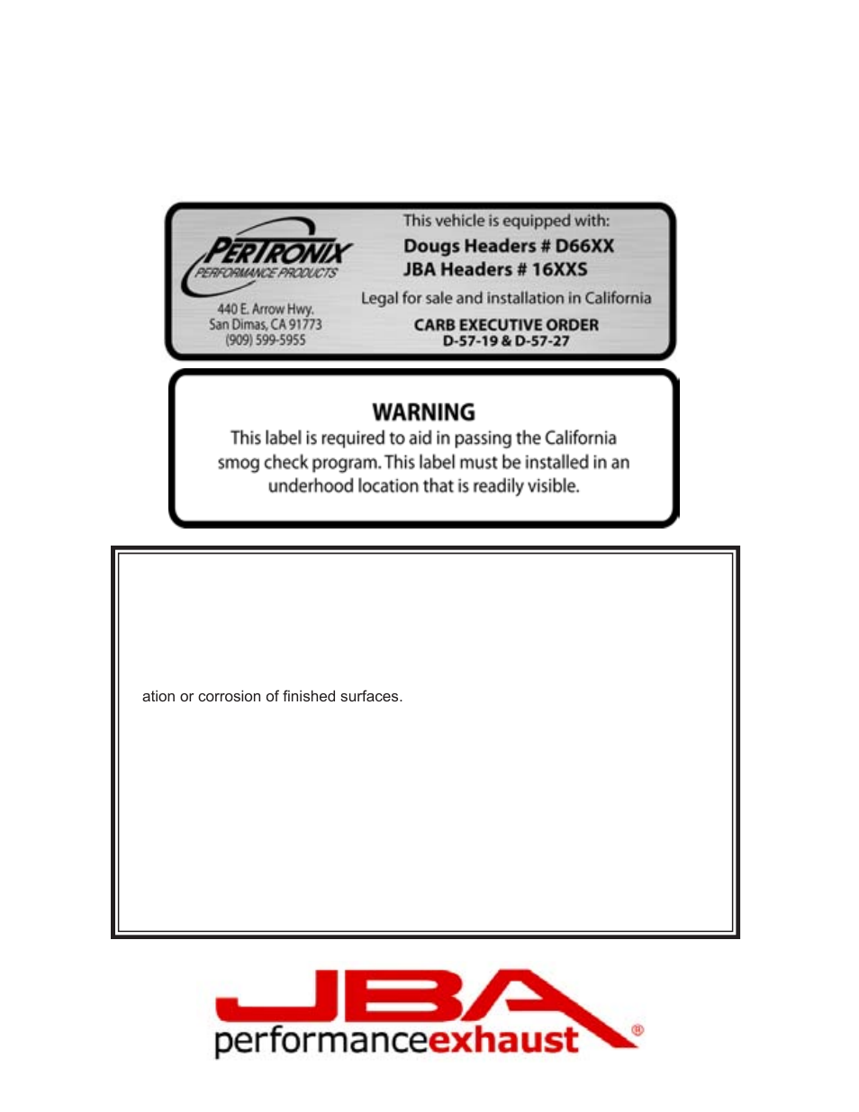 Limited one year warranty | PerTronix JBA Exhaust 1617S User Manual | Page 4 / 5