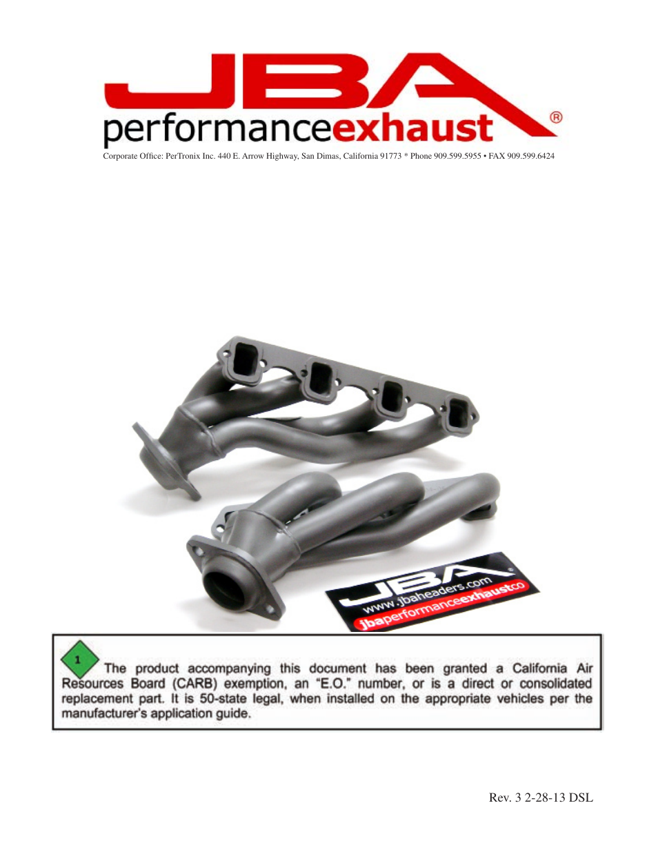PerTronix JBA Exhaust 1624S-2 User Manual | 5 pages