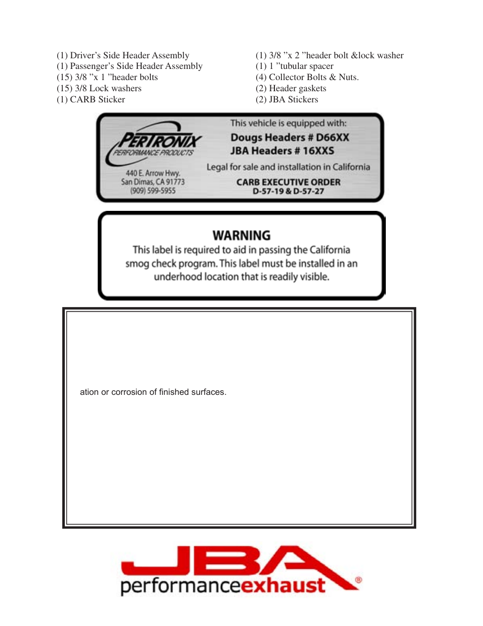 Limited one year warranty | PerTronix JBA Exhaust 1624S-2 User Manual | Page 4 / 5