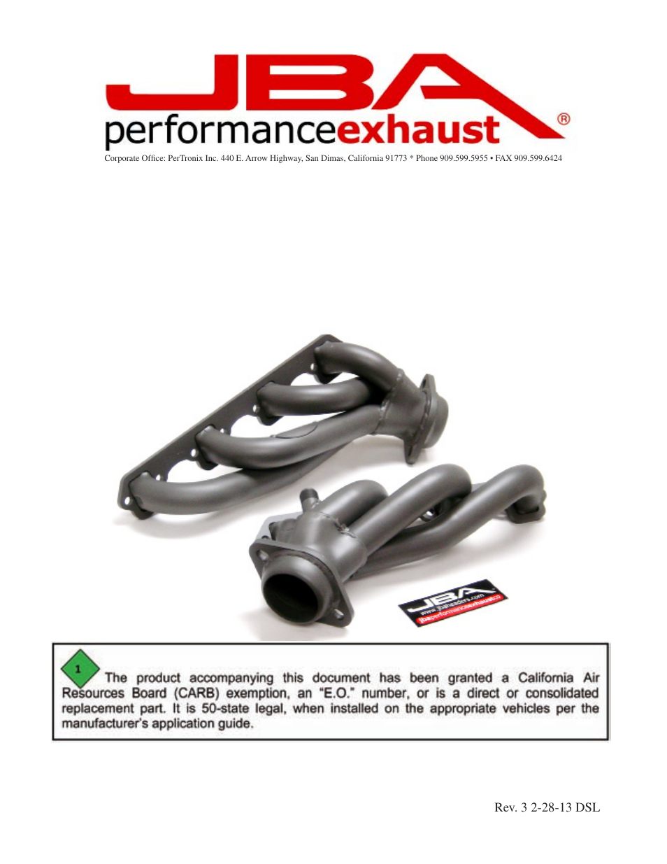PerTronix JBA Exhaust 1624S-4 User Manual | 5 pages