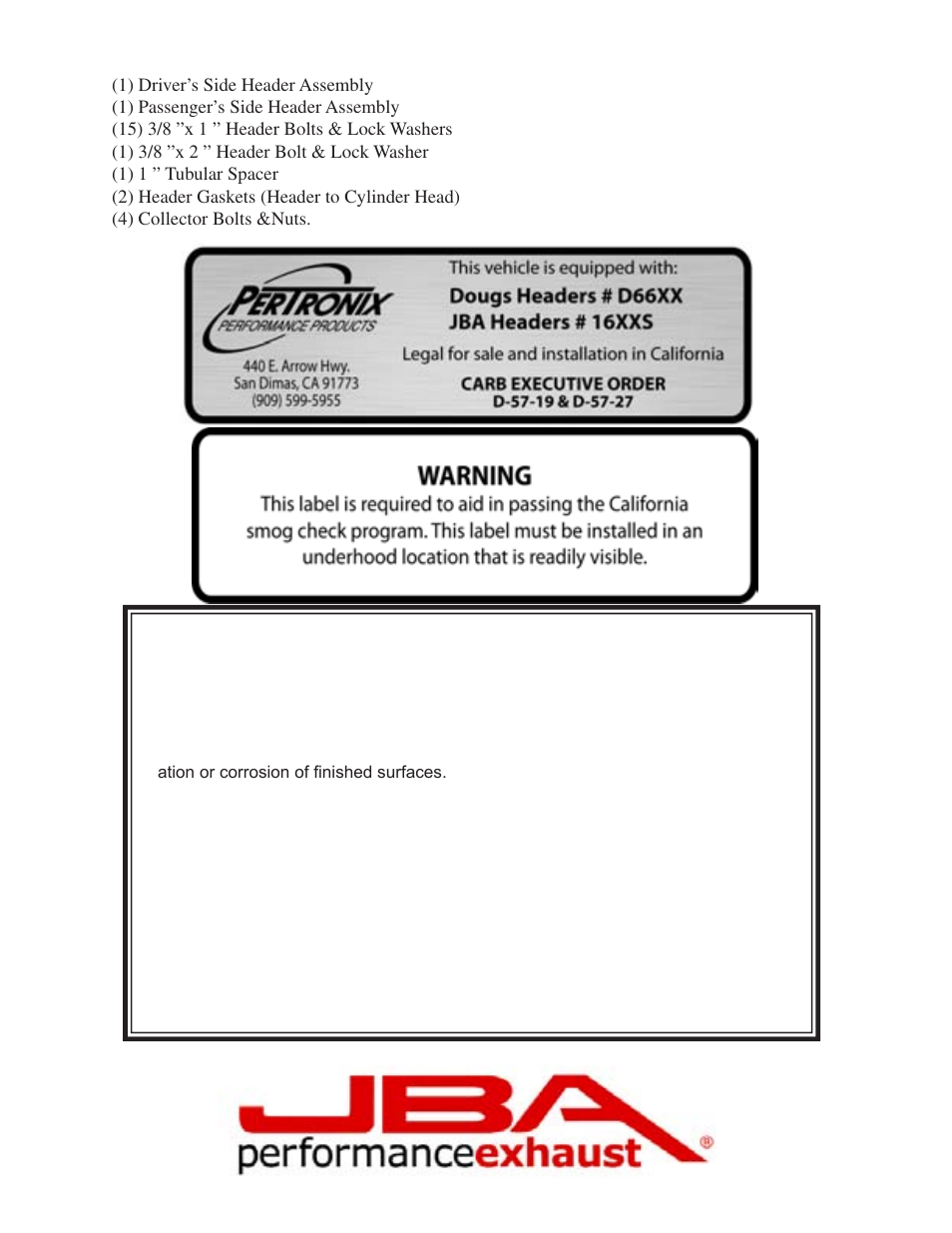 Limited one year warranty | PerTronix JBA Exhaust 1624S-4 User Manual | Page 4 / 5