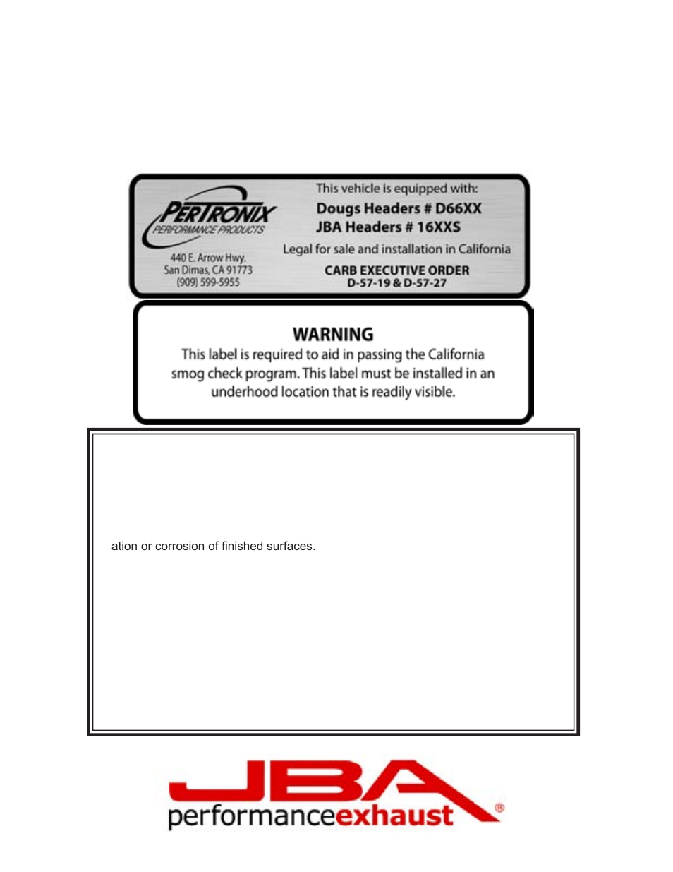 Limited one year warranty | PerTronix JBA Exhaust 1625S-7 User Manual | Page 4 / 5