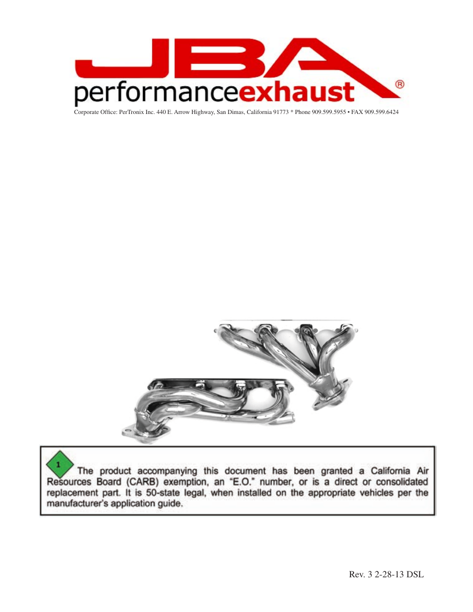 PerTronix JBA Exhaust 1628S-4 User Manual | 5 pages