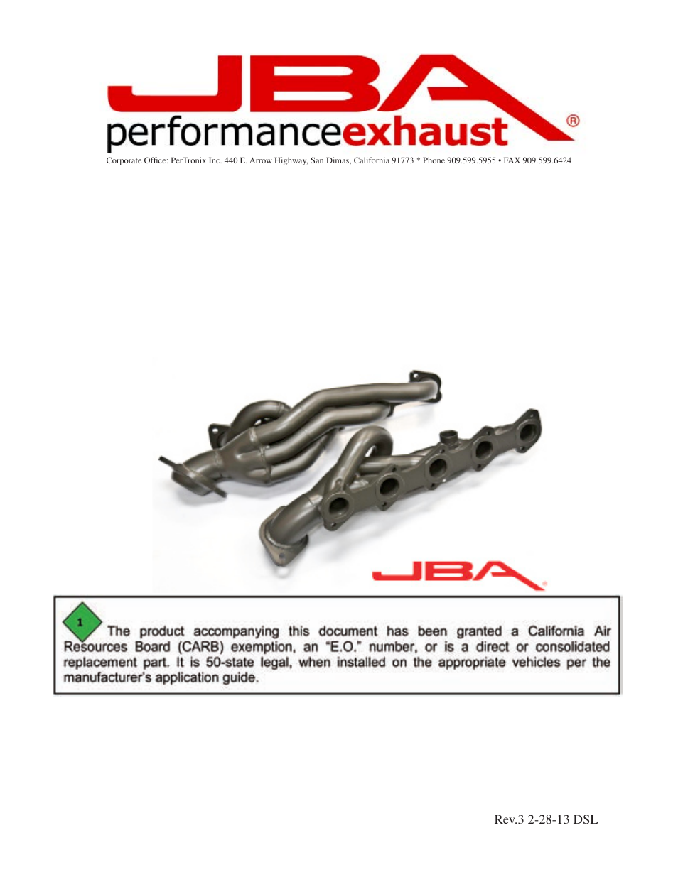 PerTronix JBA Exhaust 1669S-1 User Manual | 5 pages