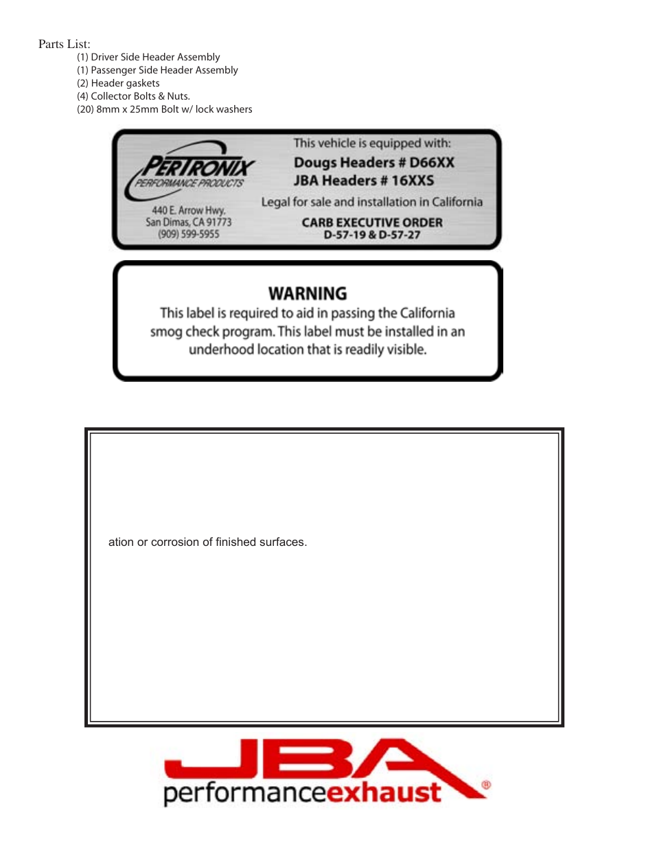 Limited one year warranty | PerTronix JBA Exhaust 1669S-1 User Manual | Page 4 / 5