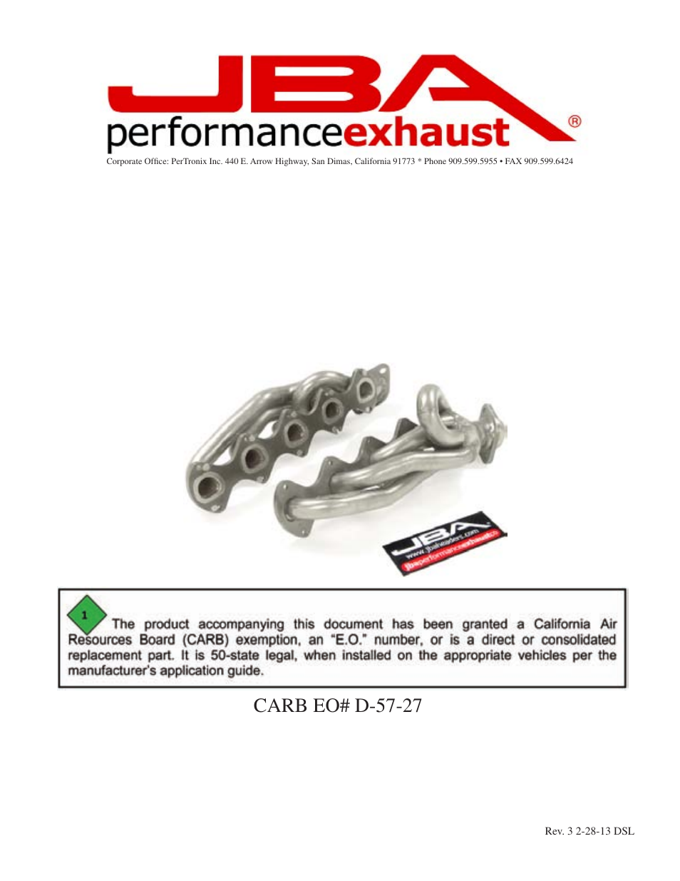 PerTronix JBA Exhaust 1670S User Manual | 5 pages
