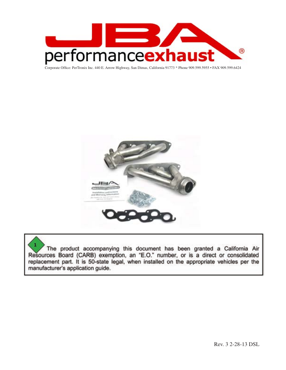 PerTronix JBA Exhaust 1672S User Manual | 5 pages