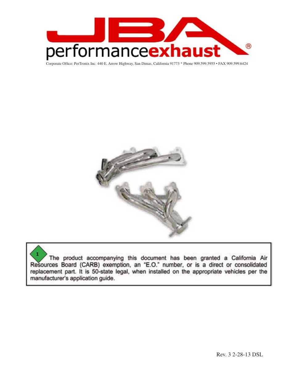 PerTronix JBA Exhaust 1674S-2 User Manual | 5 pages