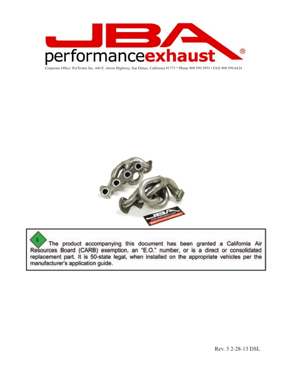 PerTronix JBA Exhaust 1675S User Manual | 5 pages