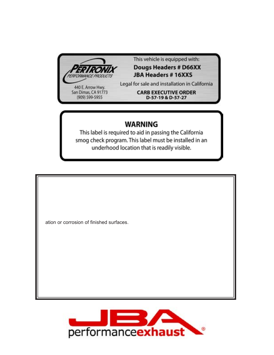 Limited one year warranty | PerTronix JBA Exhaust 1675S User Manual | Page 4 / 5