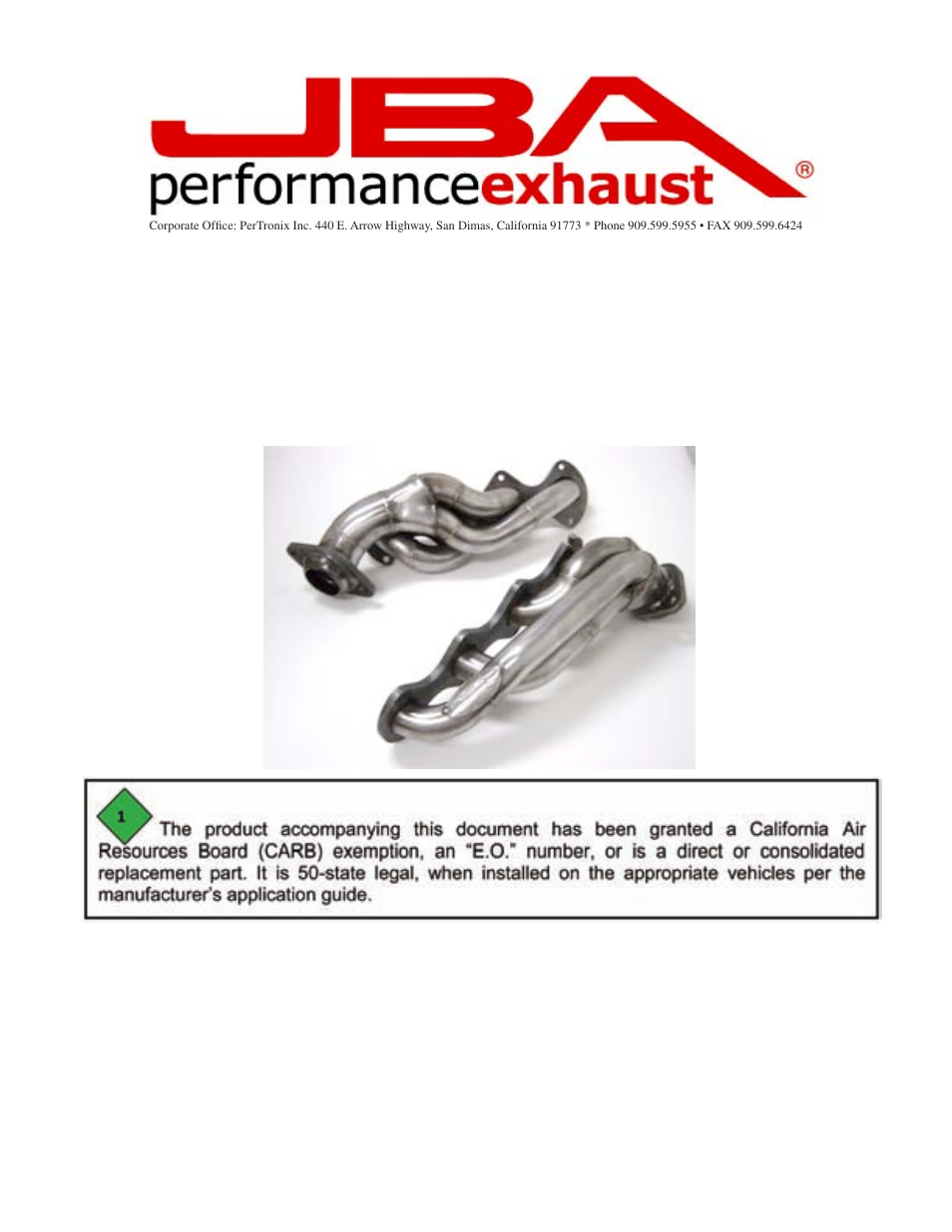 PerTronix JBA Exhaust 1676S-1 User Manual | 5 pages