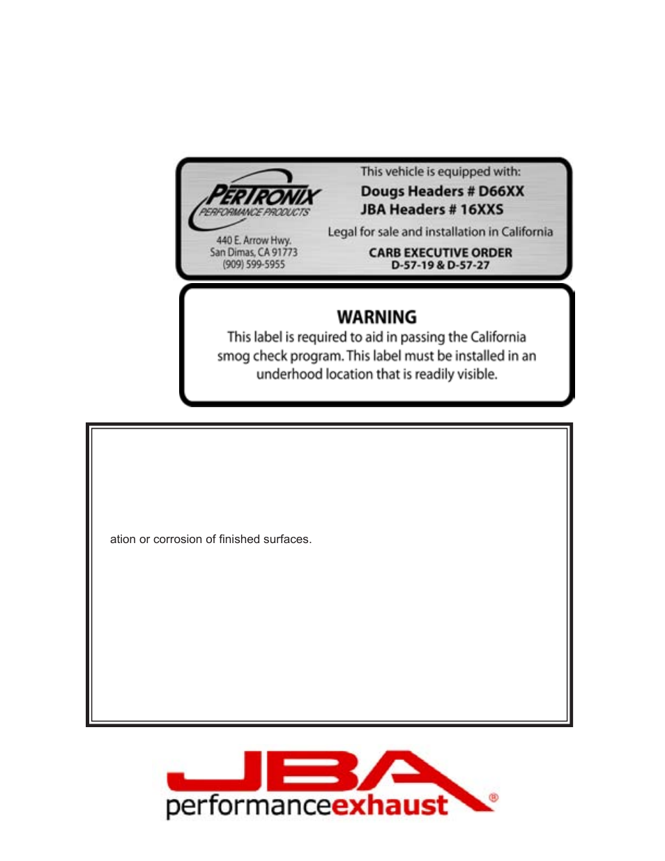 Limited one year warranty | PerTronix JBA Exhaust 1676S-1 User Manual | Page 4 / 5