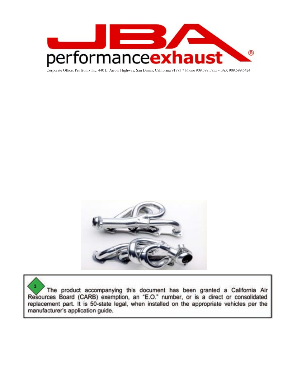 PerTronix JBA Exhaust 1679S-4 User Manual | 5 pages