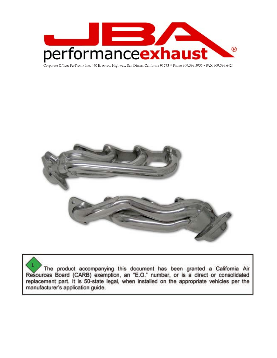 PerTronix JBA Exhaust 1678S User Manual | 5 pages
