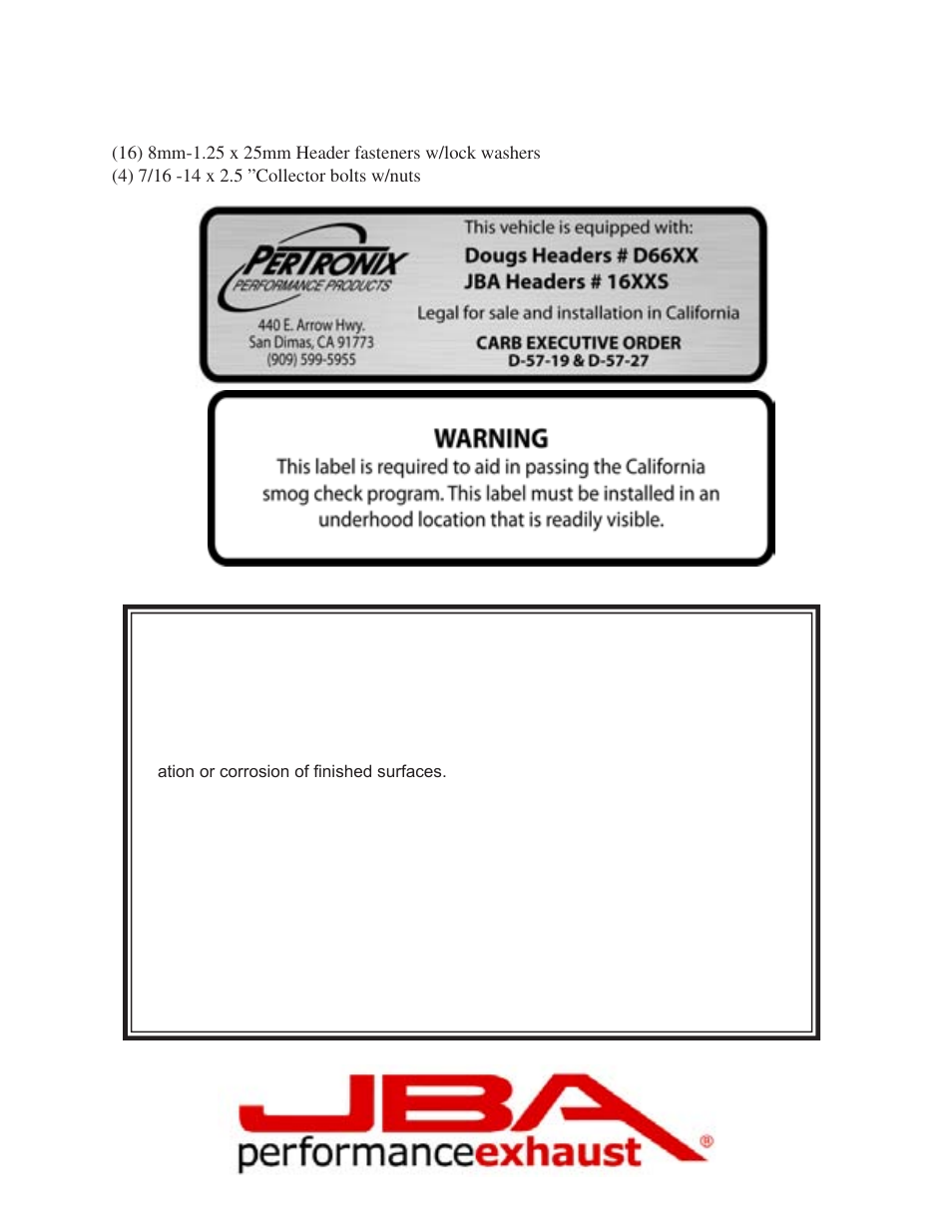 Limited one year warranty | PerTronix JBA Exhaust 1678S User Manual | Page 4 / 5