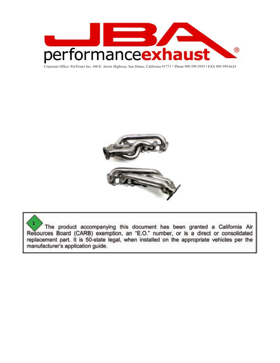 PerTronix JBA Exhaust 1685S User Manual | 5 pages
