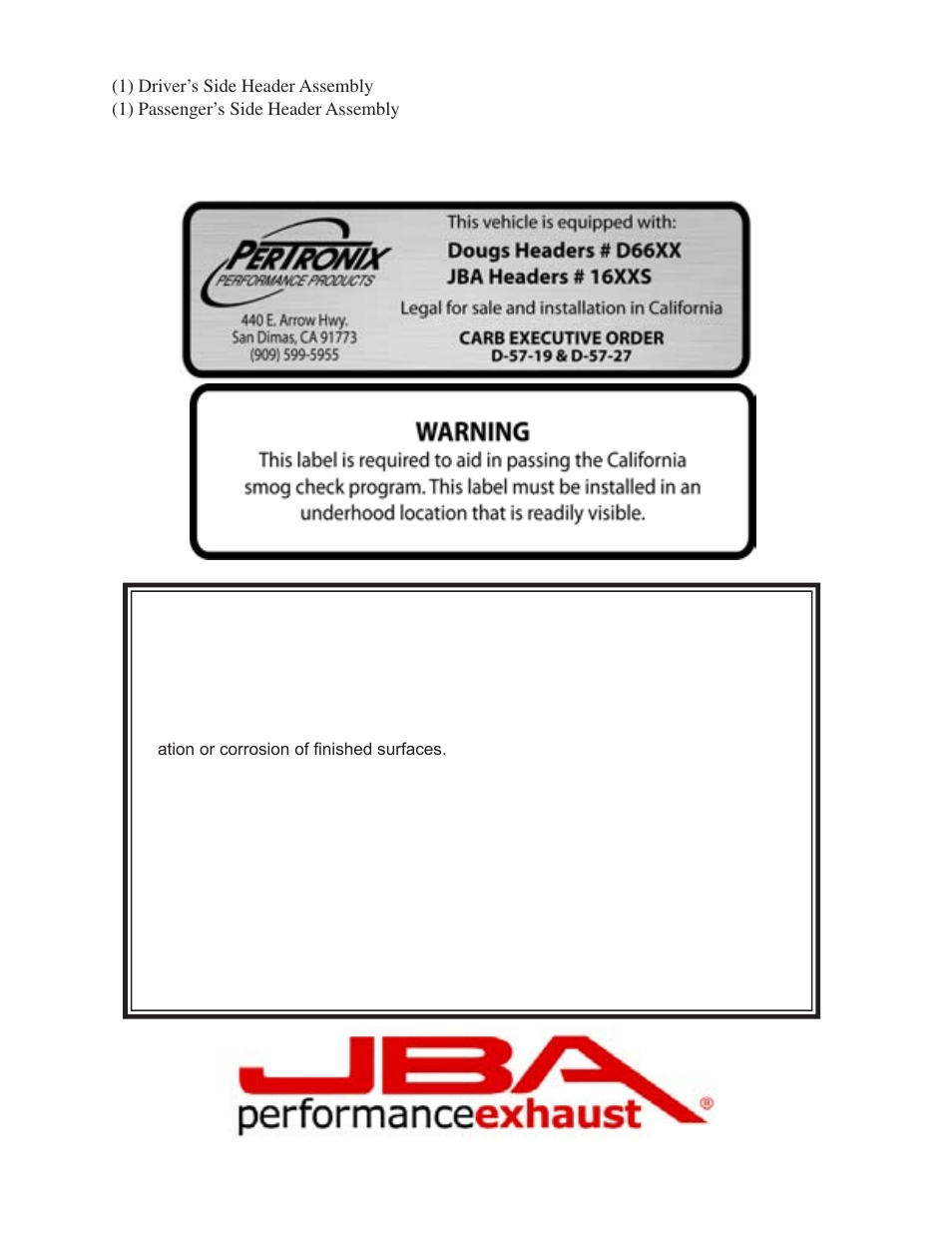 Limited one year warranty | PerTronix JBA Exhaust 1685S User Manual | Page 4 / 5