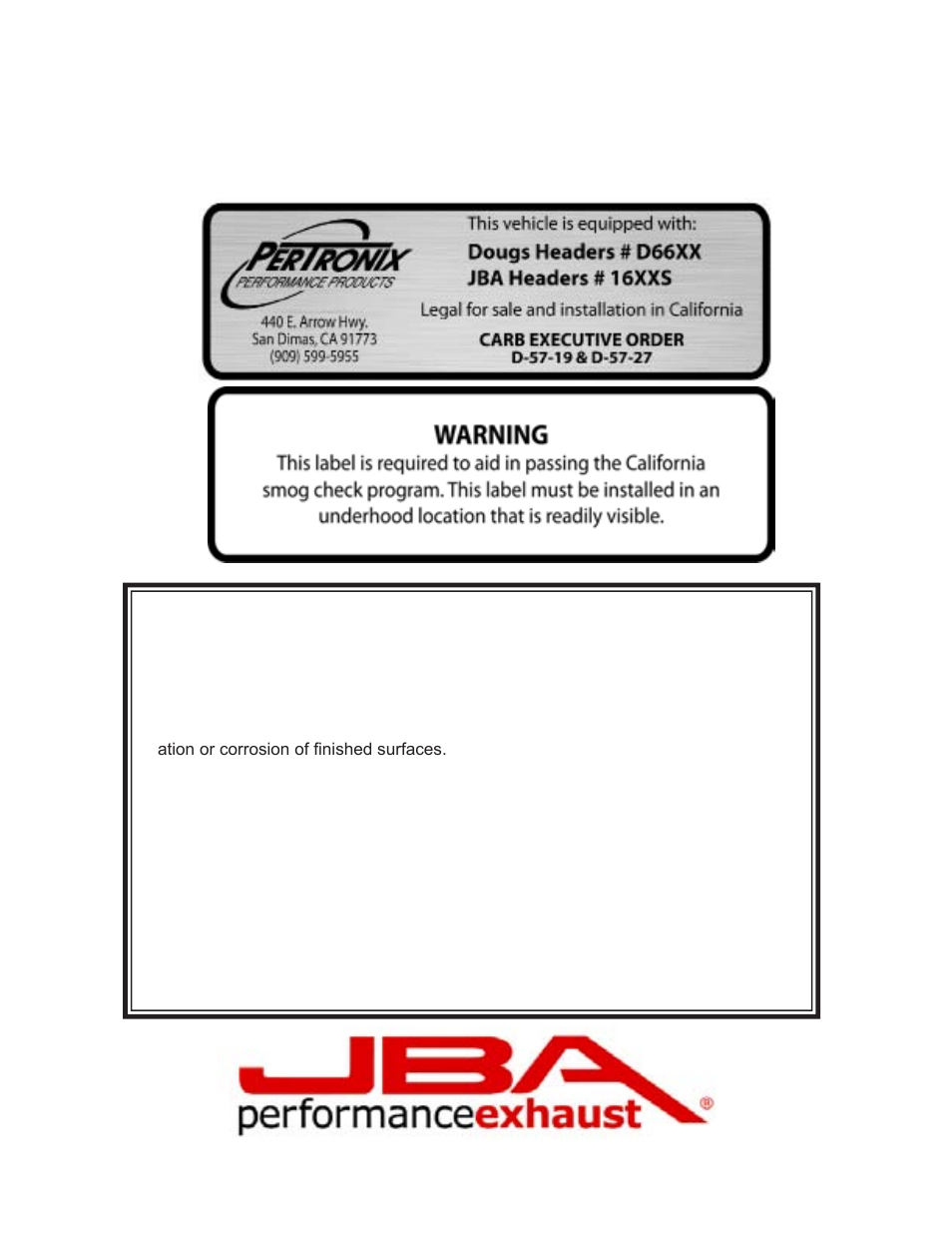 Limited one year warranty | PerTronix JBA Exhaust 1687S User Manual | Page 4 / 4